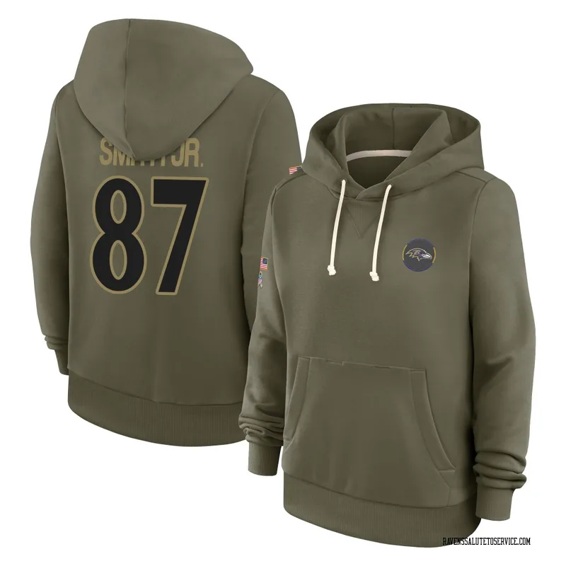 Women's Octavian Smith Jr. Baltimore Ravens Olive 2025 Salute to Service Hoodie