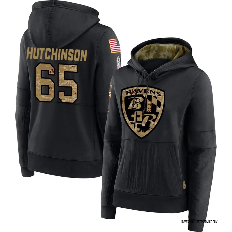 Women's Ozzie Hutchinson Baltimore Ravens Black 2020 Salute to Service Sideline Performance Pullover Hoodie