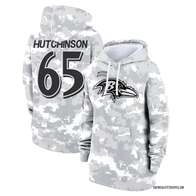 Women's Ozzie Hutchinson Baltimore Ravens Camo Arctic 2024 Salute to Service Club Fleece Pullover Hoodie