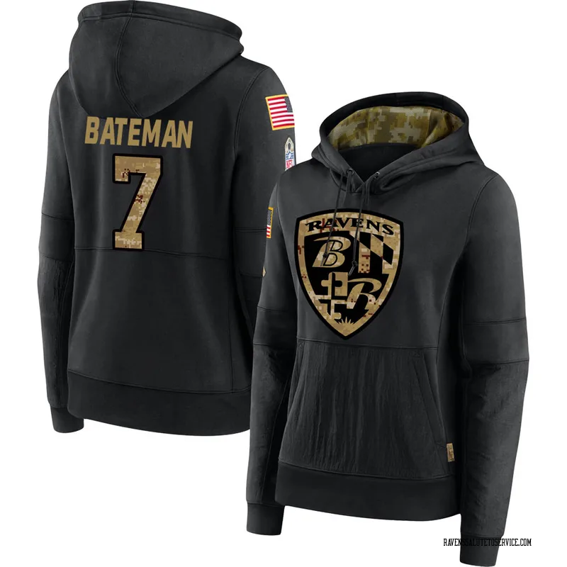Women's Rashod Bateman Baltimore Ravens Black 2020 Salute to Service Sideline Performance Pullover Hoodie