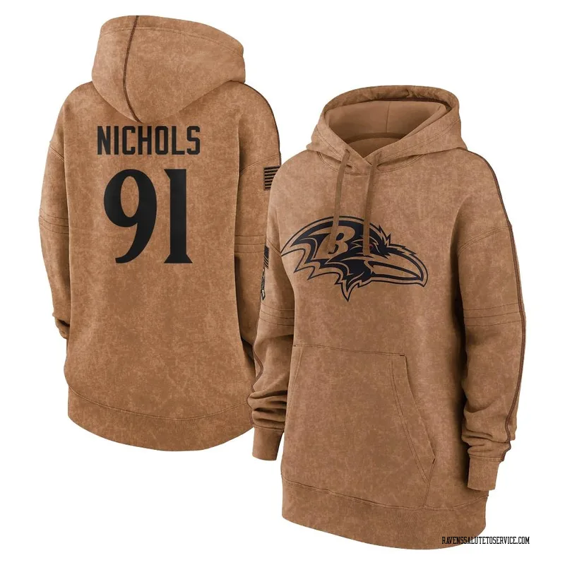 Women's Rayshad Nichols Baltimore Ravens Brown 2023 Salute To Service Pullover Hoodie
