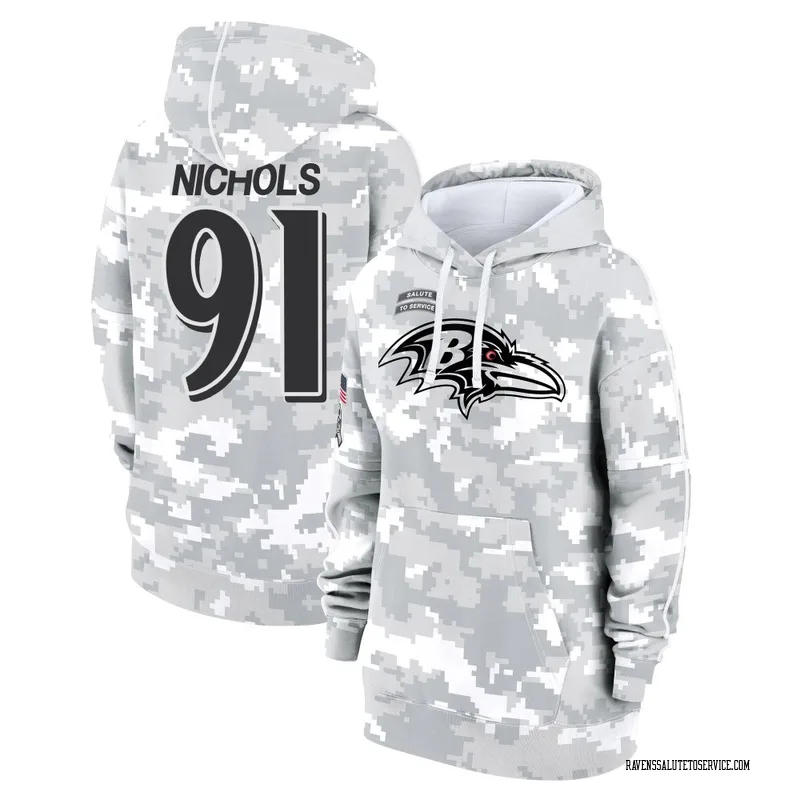 Women's Rayshad Nichols Baltimore Ravens Camo Arctic 2024 Salute to Service Club Fleece Pullover Hoodie