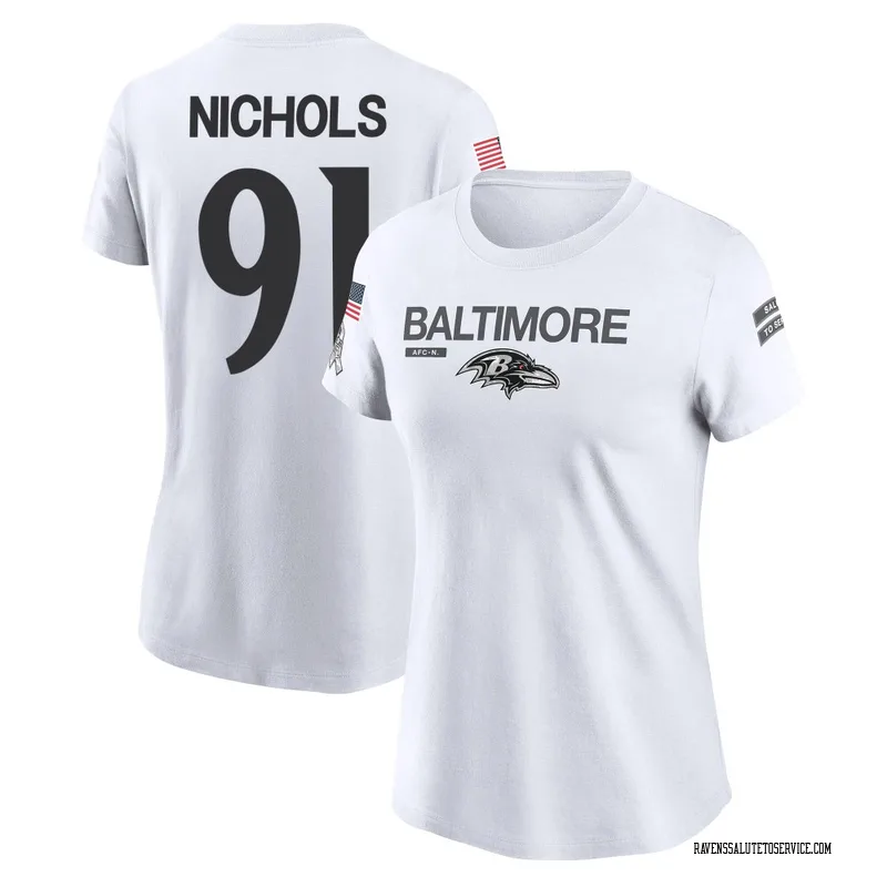 Women's Rayshad Nichols Baltimore Ravens Legend White 2024 Salute to Service Performance T-Shirt