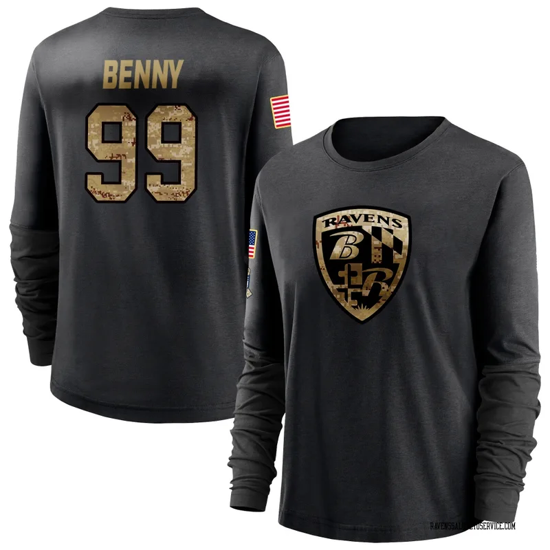 Women's Rayshaun Benny Baltimore Ravens Black 2020 Salute To Service Sideline Performance Long Sleeve T-Shirt