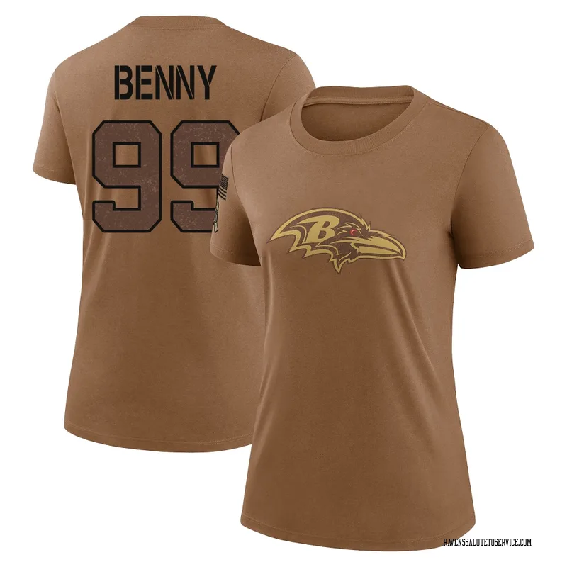 Women's Rayshaun Benny Baltimore Ravens Legend Brown 2023 Salute To Service Performance T-Shirt