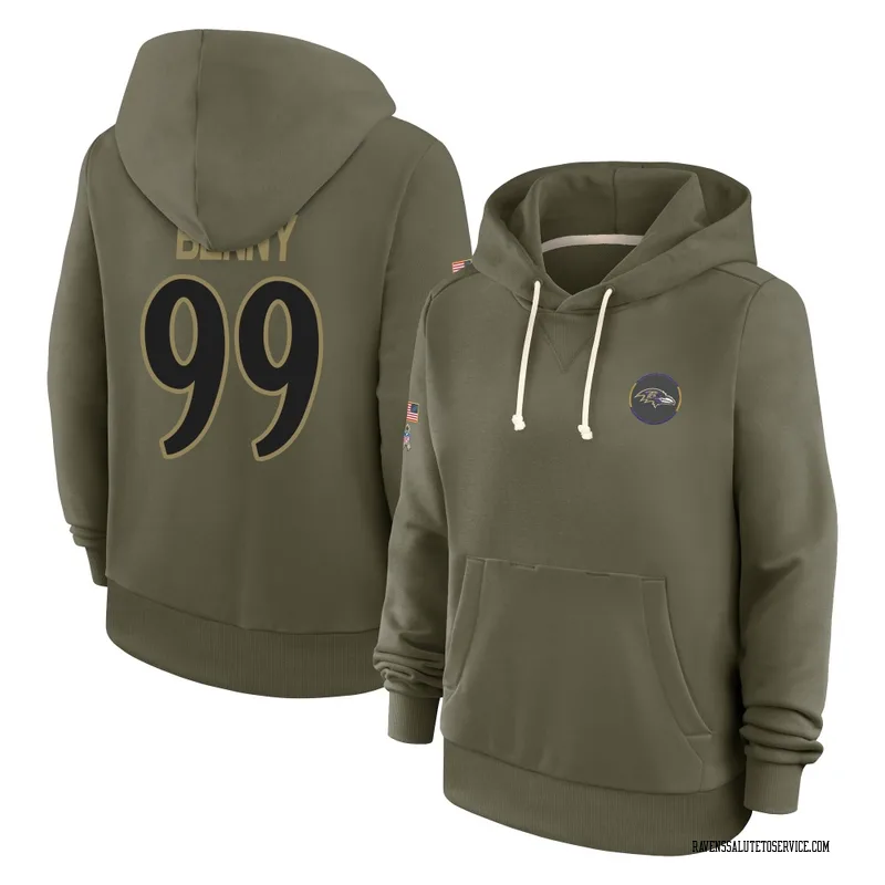 Women's Rayshaun Benny Baltimore Ravens Olive 2025 Salute to Service Hoodie