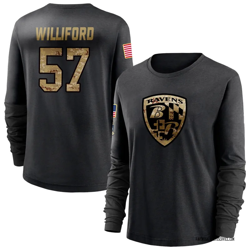 Women's Reid Williford Baltimore Ravens Black 2020 Salute To Service Sideline Performance Long Sleeve T-Shirt