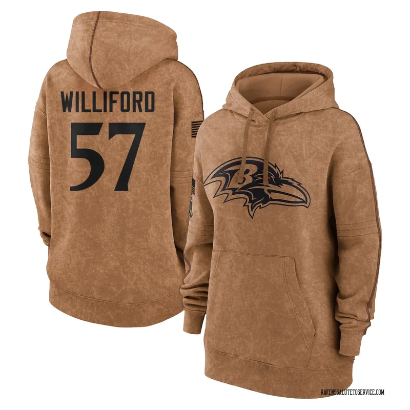 Women's Reid Williford Baltimore Ravens Brown 2023 Salute To Service Pullover Hoodie