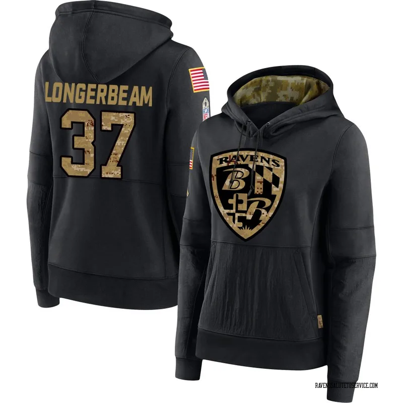 Women's Robert Longerbeam Baltimore Ravens Black 2020 Salute to Service Sideline Performance Pullover Hoodie