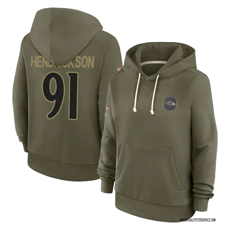 Women's Trey Hendrickson Baltimore Ravens Olive 2025 Salute to Service Hoodie