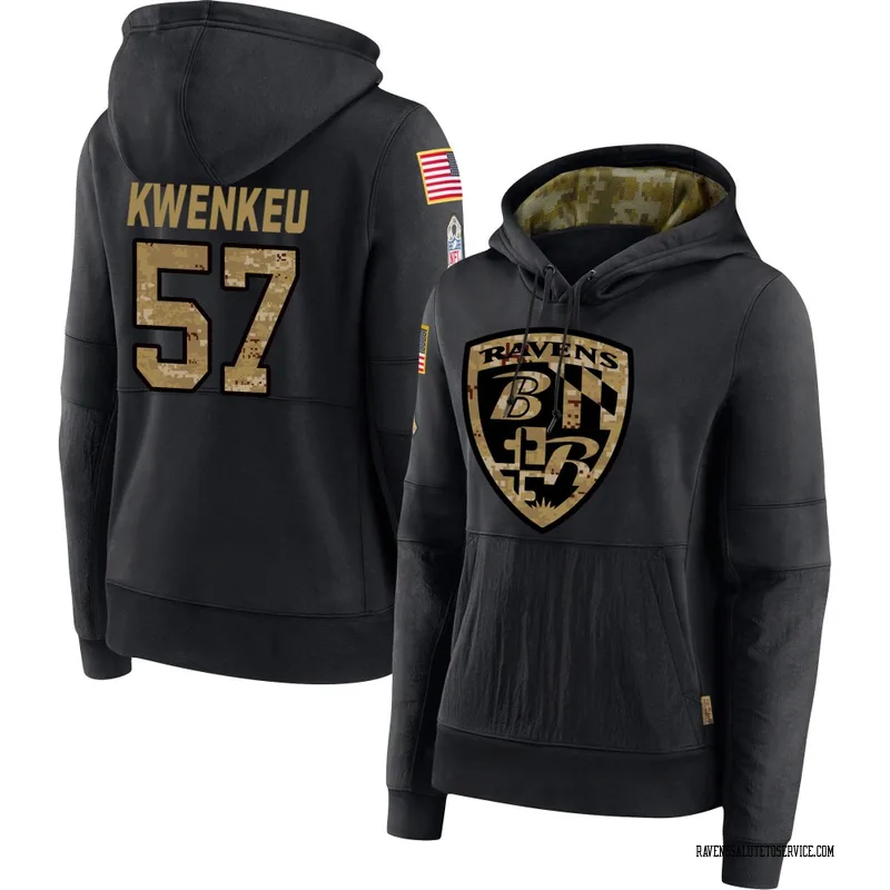 Women's William Kwenkeu Baltimore Ravens Black 2020 Salute to Service Sideline Performance Pullover Hoodie