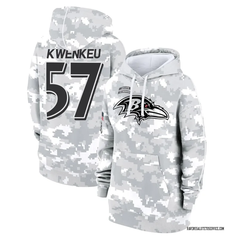 Women's William Kwenkeu Baltimore Ravens Camo Arctic 2024 Salute to Service Club Fleece Pullover Hoodie