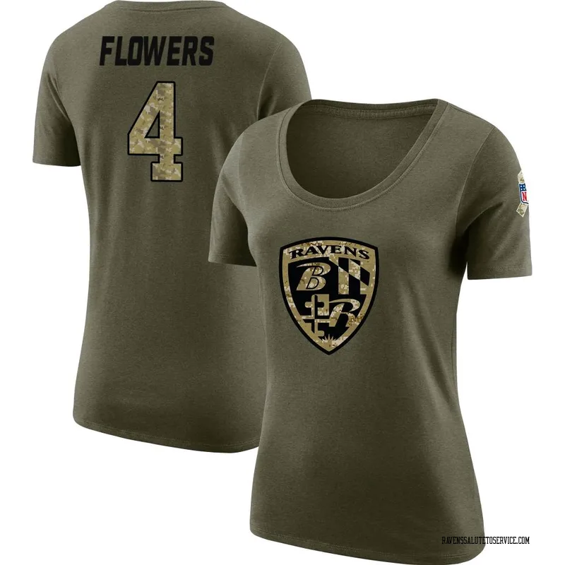 Women's Zay Flowers Baltimore Ravens Legend Olive Salute to Service Scoop Neck T-Shirt