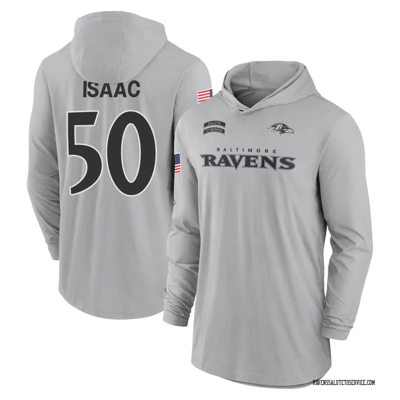 Youth Adisa Isaac Baltimore Ravens Gray 2024 Salute to Service Lightweight Performance Long Sleeve Hooded T-Shirt