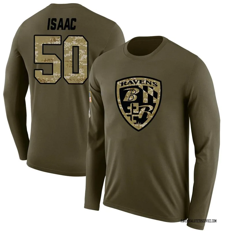 Youth Adisa Isaac Baltimore Ravens Legend Olive Salute to Service Sideline Long Sleeve T-Shirt