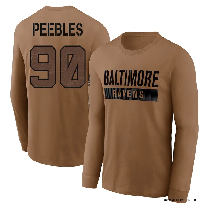 Youth Aeneas Peebles Baltimore Ravens Brown / 2023 Salute To Service Long Sleeve T-Shirt