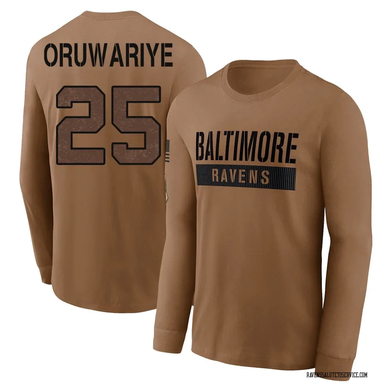 Youth Amani Oruwariye Baltimore Ravens Brown / 2023 Salute To Service Long Sleeve T-Shirt