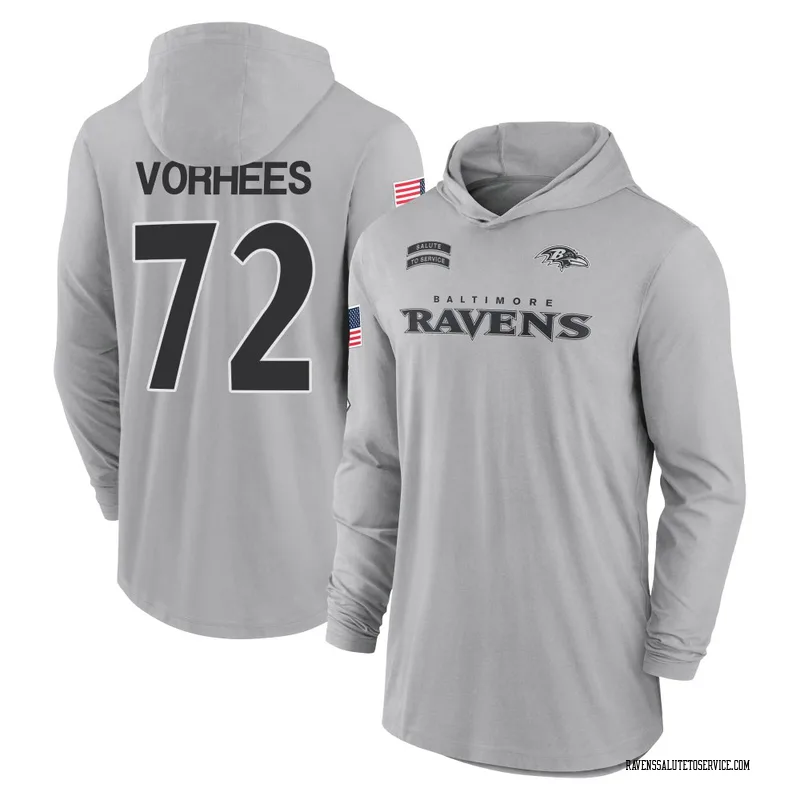 Youth Andrew Vorhees Baltimore Ravens Gray 2024 Salute to Service Lightweight Performance Long Sleeve Hooded T-Shirt