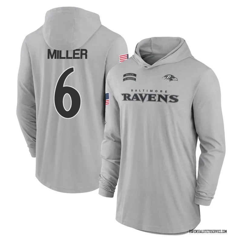 Youth Anthony Miller Baltimore Ravens Gray 2024 Salute to Service Lightweight Performance Long Sleeve Hooded T-Shirt