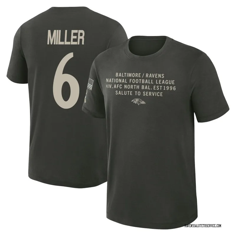 Youth Anthony Miller Baltimore Ravens Green Dark/ 2025 Salute to Service Sideline Slub T-Shirt