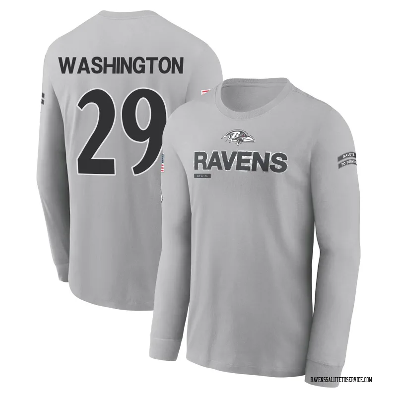 Youth Ar'Darius Washington Baltimore Ravens Gray 2024 Salute to Service Long Sleeve T-Shirt