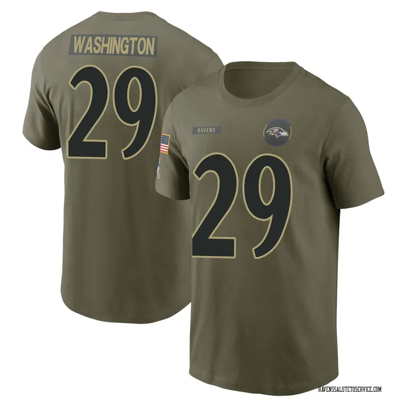 Youth Ar'Darius Washington Baltimore Ravens Olive 2025 Salute to Service Name & Number T-Shirt