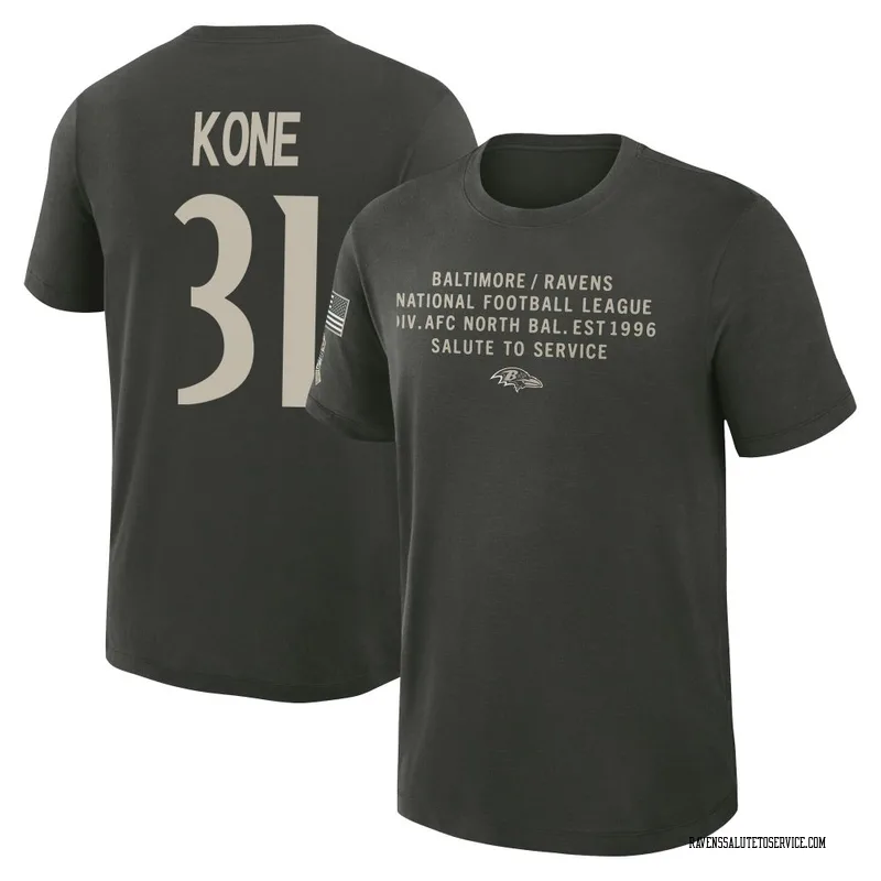 Youth Bilhal Kone Baltimore Ravens Green Dark/ 2025 Salute to Service Sideline Slub T-Shirt