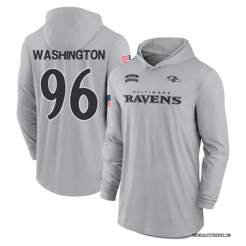 Youth Broderick Washington Baltimore Ravens Gray 2024 Salute to Service Lightweight Performance Long Sleeve Hooded T-Shirt