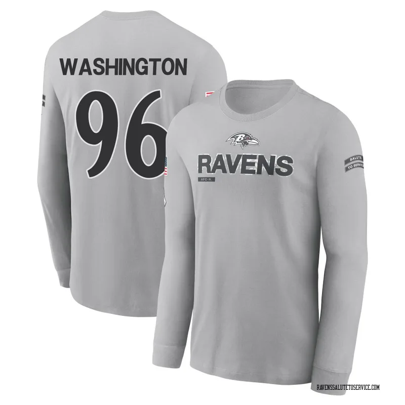 Youth Broderick Washington Baltimore Ravens Gray 2024 Salute to Service Long Sleeve T-Shirt
