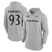 Youth Calais Campbell Baltimore Ravens Gray 2024 Salute to Service Lightweight Performance Long Sleeve Hooded T-Shirt