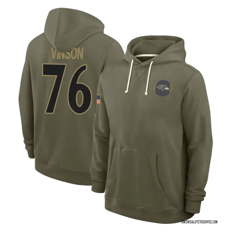 Youth Carson Vinson Baltimore Ravens Olive 2025 Salute to Service Hoodie