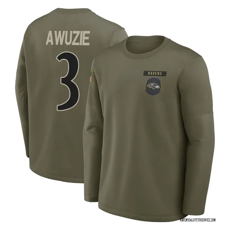 Youth Chidobe Awuzie Baltimore Ravens Olive 2025 Salute to Service Sideline Coaches Long Sleeve T-Shirt