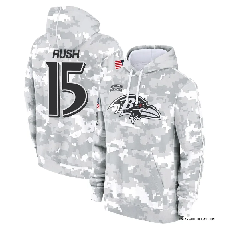 Youth Cooper Rush Baltimore Ravens Camo Arctic 2024 Salute to Service Club Fleece Pullover Hoodie