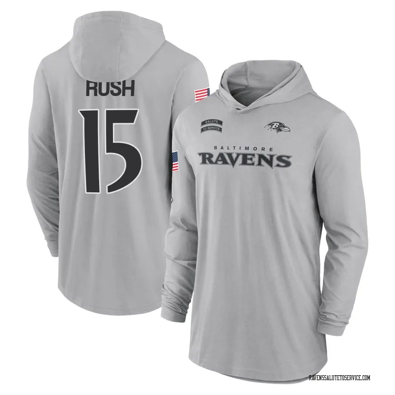 Youth Cooper Rush Baltimore Ravens Gray 2024 Salute to Service Lightweight Performance Long Sleeve Hooded T-Shirt