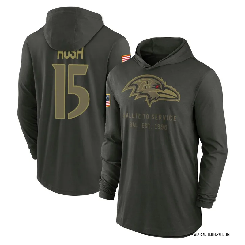 Youth Cooper Rush Baltimore Ravens Green Forest/ 2025 Salute to Service Sideline Lightweight Hooded Pullover Long Sleeve T-Shirt