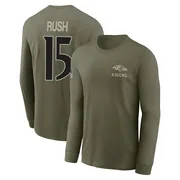 Youth Cooper Rush Baltimore Ravens Olive 2025 Salute to Service Sideline Long Sleeve T-Shirt