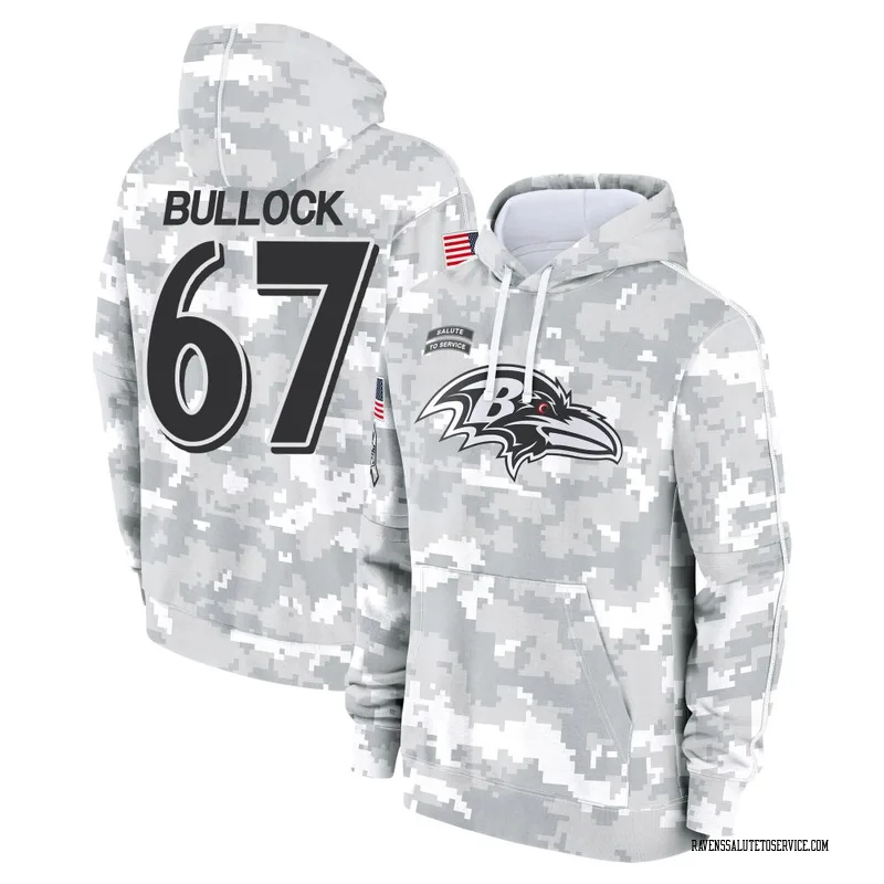 Youth Corey Bullock Baltimore Ravens Camo Arctic 2024 Salute to Service Club Fleece Pullover Hoodie