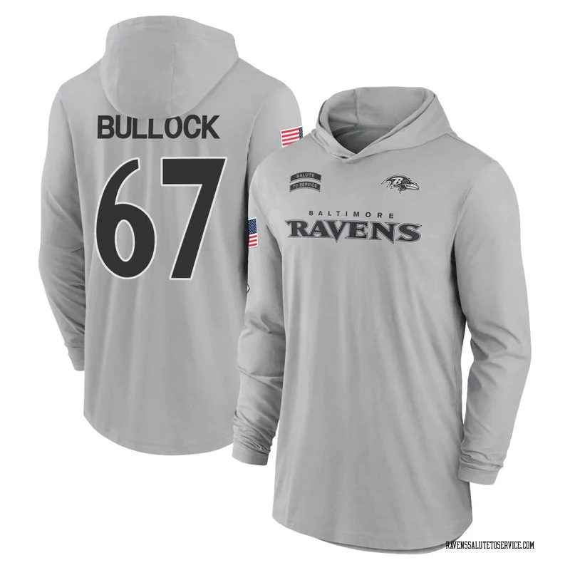 Youth Corey Bullock Baltimore Ravens Gray 2024 Salute to Service Lightweight Performance Long Sleeve Hooded T-Shirt