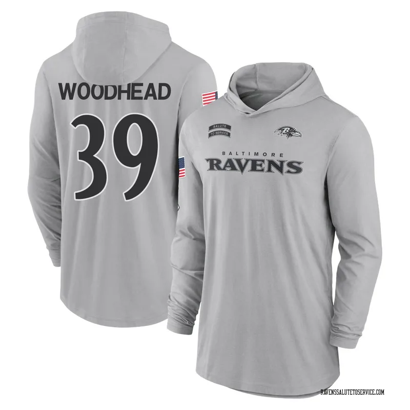 Youth Danny Woodhead Baltimore Ravens Gray 2024 Salute to Service Lightweight Performance Long Sleeve Hooded T-Shirt