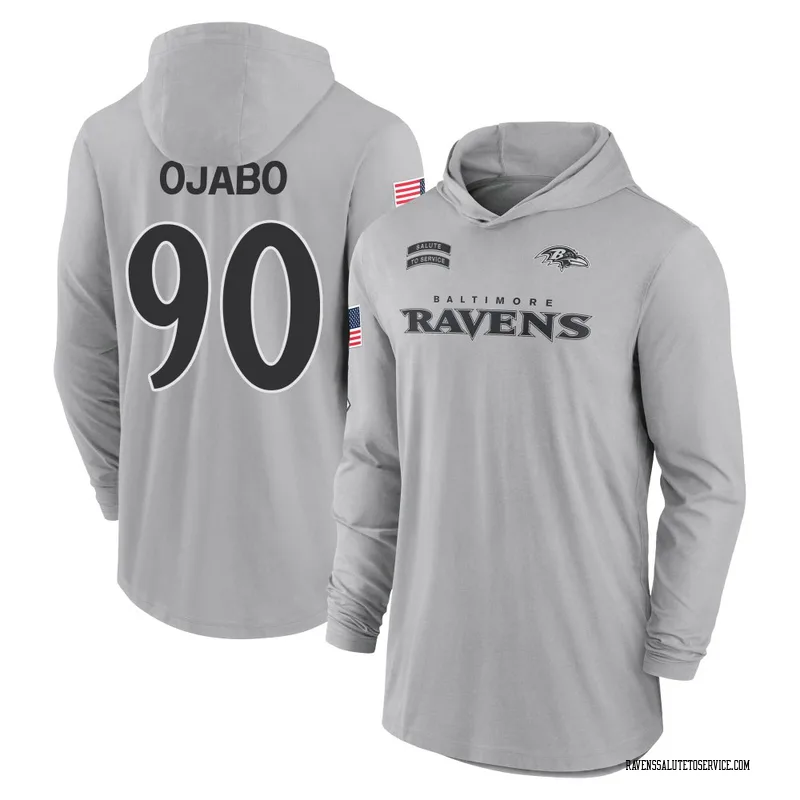 Youth David Ojabo Baltimore Ravens Gray 2024 Salute to Service Lightweight Performance Long Sleeve Hooded T-Shirt