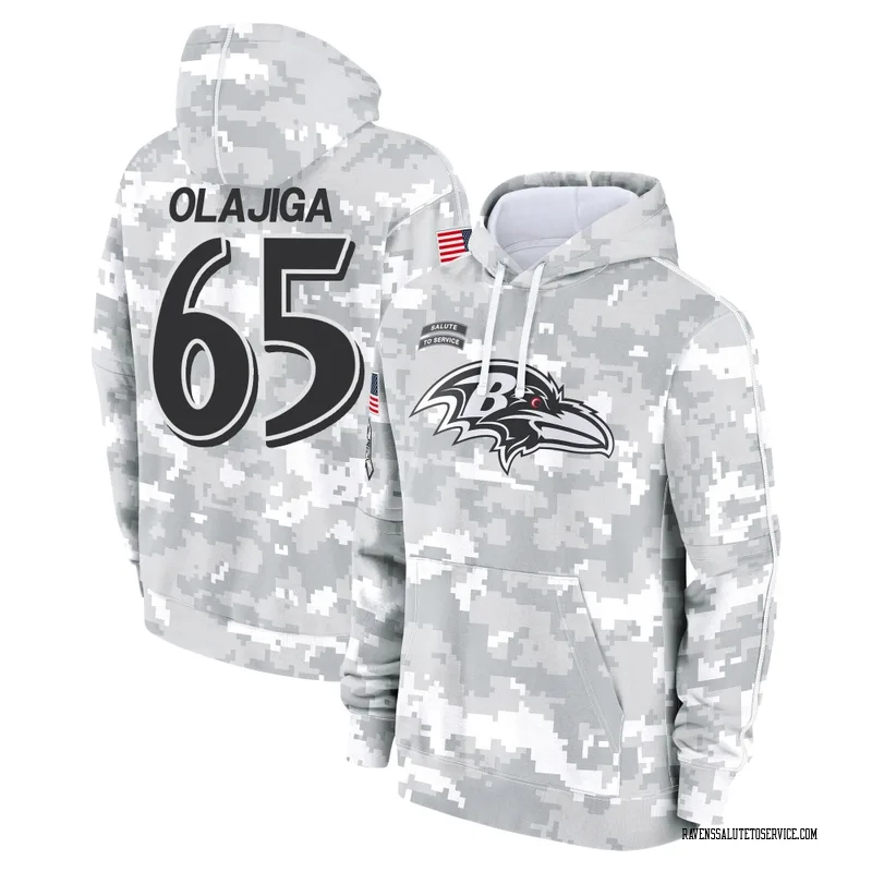Youth David Olajiga Baltimore Ravens Camo Arctic 2024 Salute to Service Club Fleece Pullover Hoodie