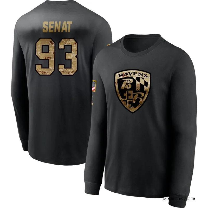 Youth Deadrin Senat Baltimore Ravens Black 2020 Salute To Service Sideline Performance Long Sleeve T-Shirt