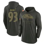 Youth Deadrin Senat Baltimore Ravens Green Forest/ 2025 Salute to Service Sideline Lightweight Hooded Pullover Long Sleeve T-Shi