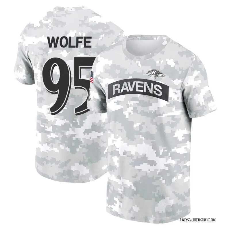 Youth Derek Wolfe Baltimore Ravens Camo Arctic 2024 Salute to Service Performance T-Shirt
