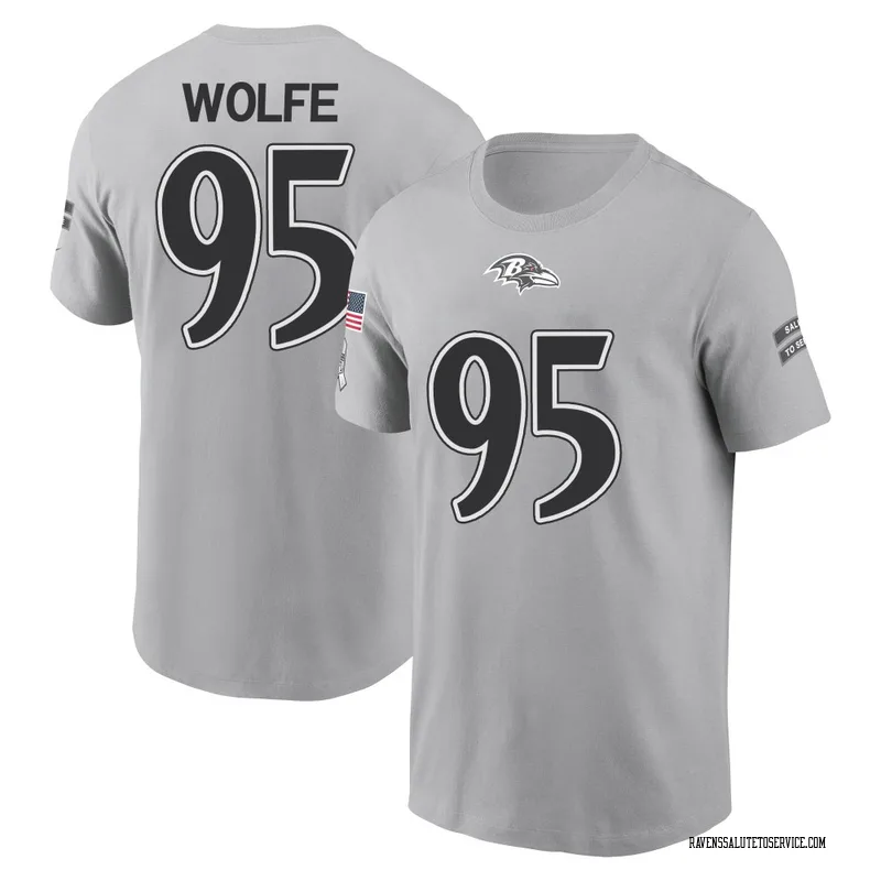 Youth Derek Wolfe Baltimore Ravens Gray 2024 Salute to Service Name & Number T-Shirt