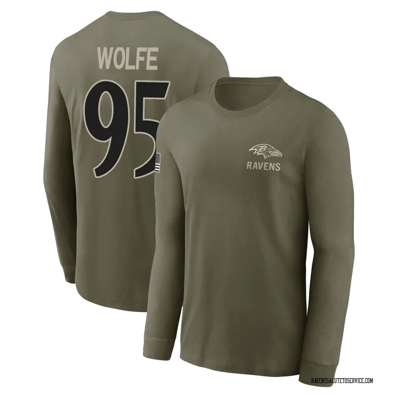 Youth Derek Wolfe Baltimore Ravens Olive 2025 Salute to Service Sideline Long Sleeve T-Shirt