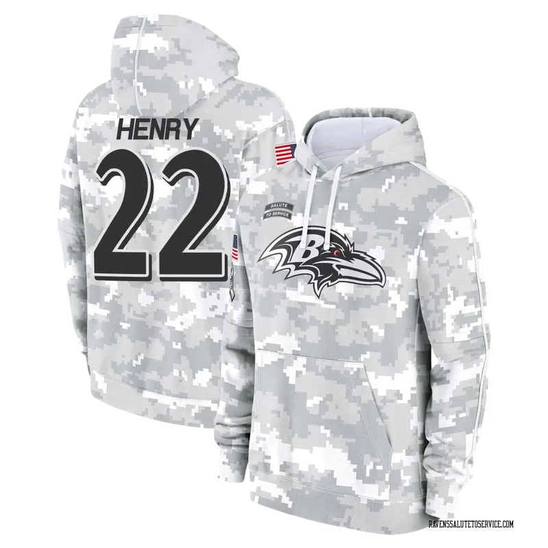 Youth Derrick Henry Baltimore Ravens Camo Arctic 2024 Salute to Service Club Fleece Pullover Hoodie