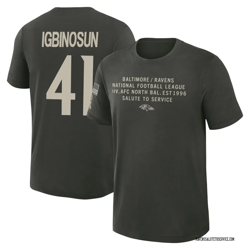 Youth Desmond Igbinosun Baltimore Ravens Green Dark/ 2025 Salute to Service Sideline Slub T-Shirt