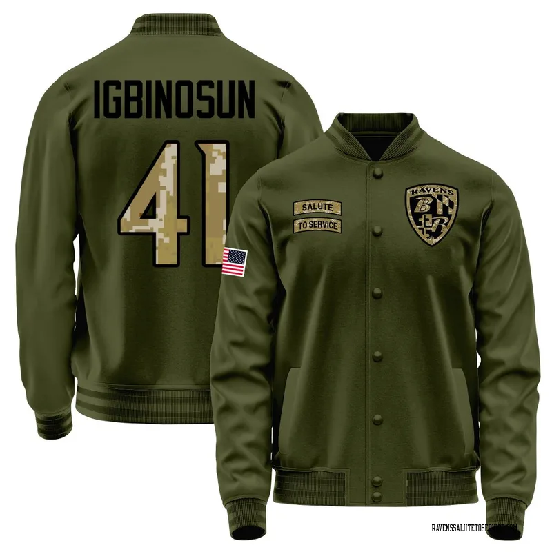 Youth Desmond Igbinosun Baltimore Ravens Olive Salute to Service Sideline Performance Jacket