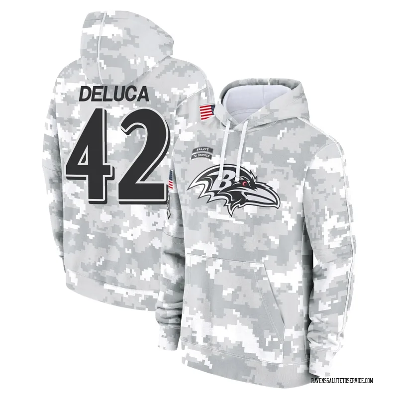 Youth Dominic DeLuca Baltimore Ravens Camo Arctic 2024 Salute to Service Club Fleece Pullover Hoodie